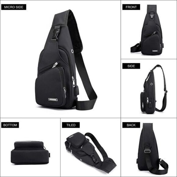 ADJUSTABLE SLING BAG SHOULDER BAG WITH USB CHARGING & HEADPHONE HOLE - Picture 8 of 9